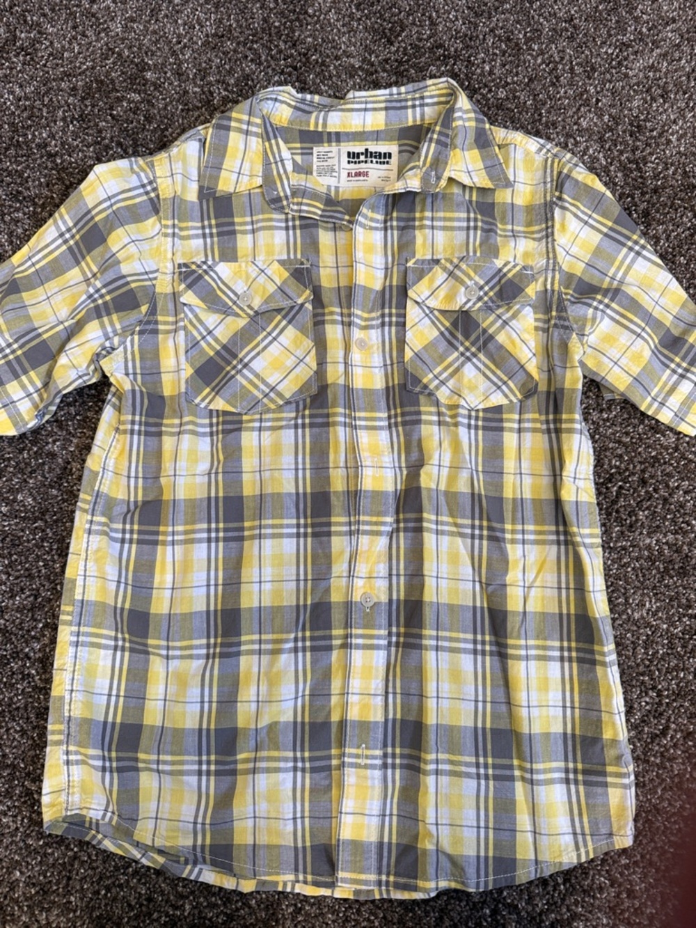 urban pipeline Yellow & Gray Plaid Short-Sleeve Button-Down Shirt